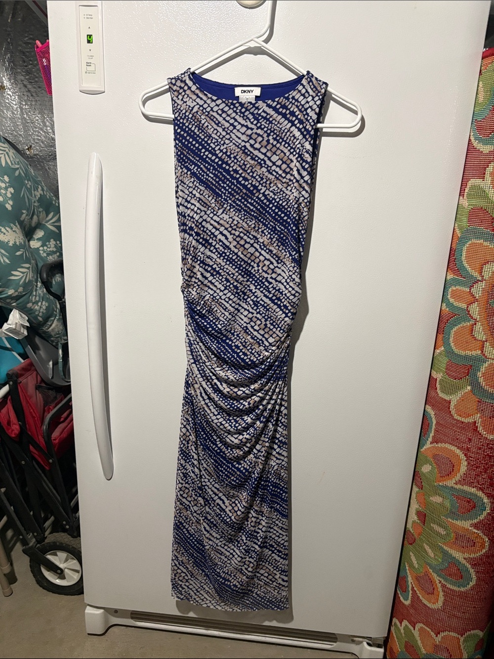 DKNY Blue and White Patterned Sleeveless Maxi Dress
